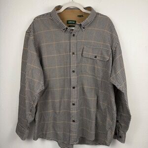 Orvis Mens XXL Classic Fit Button Down Shirt Tan Navy Micro Check Long Sleeve